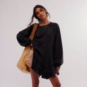 Free People Sweatshirt eva womens Large eyelet cottagecore prairie boho black